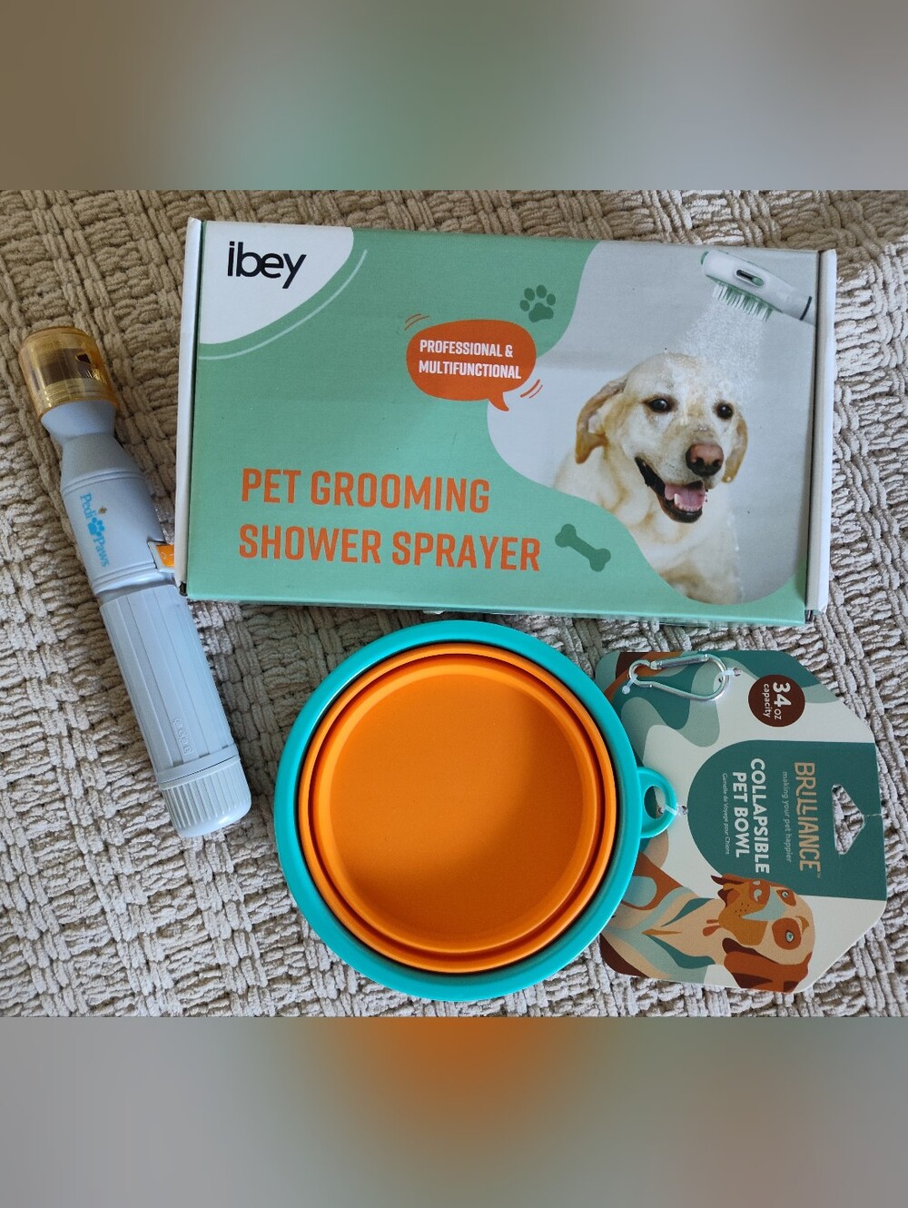 Dog Pet Care Bundle: Bath Sprayer, Collapsible Dog Bowl, And Nail File